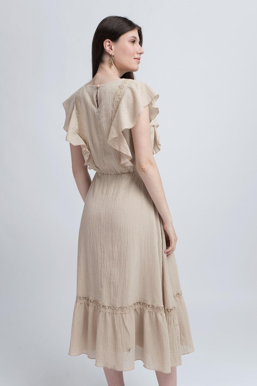 Rochie Bej cu Inserții din Dantelă - Sissel