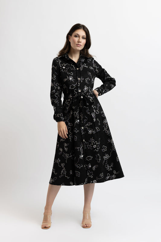Rochie din Bumbac cu Broderie Florală - Sissel