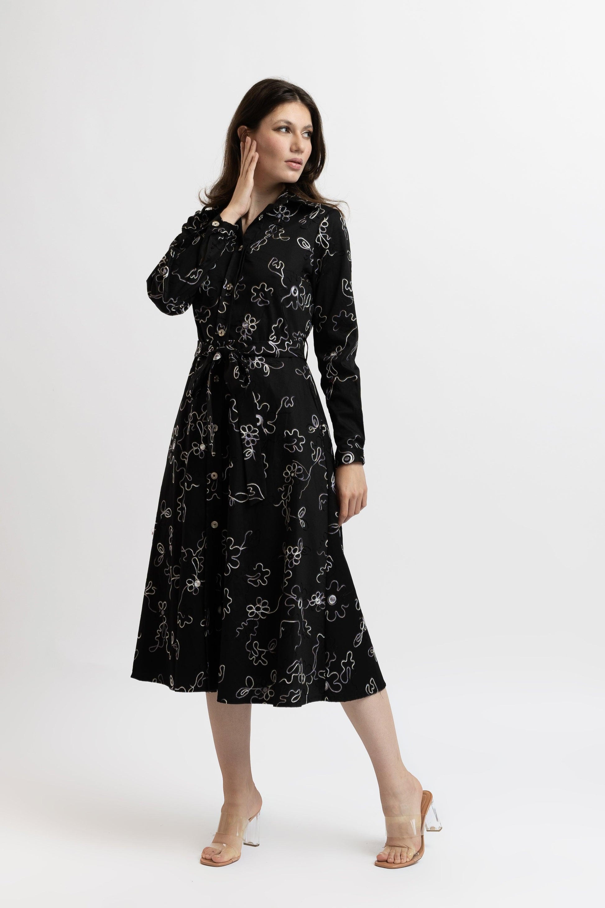 Rochie din Bumbac cu Broderie Florală - Sissel