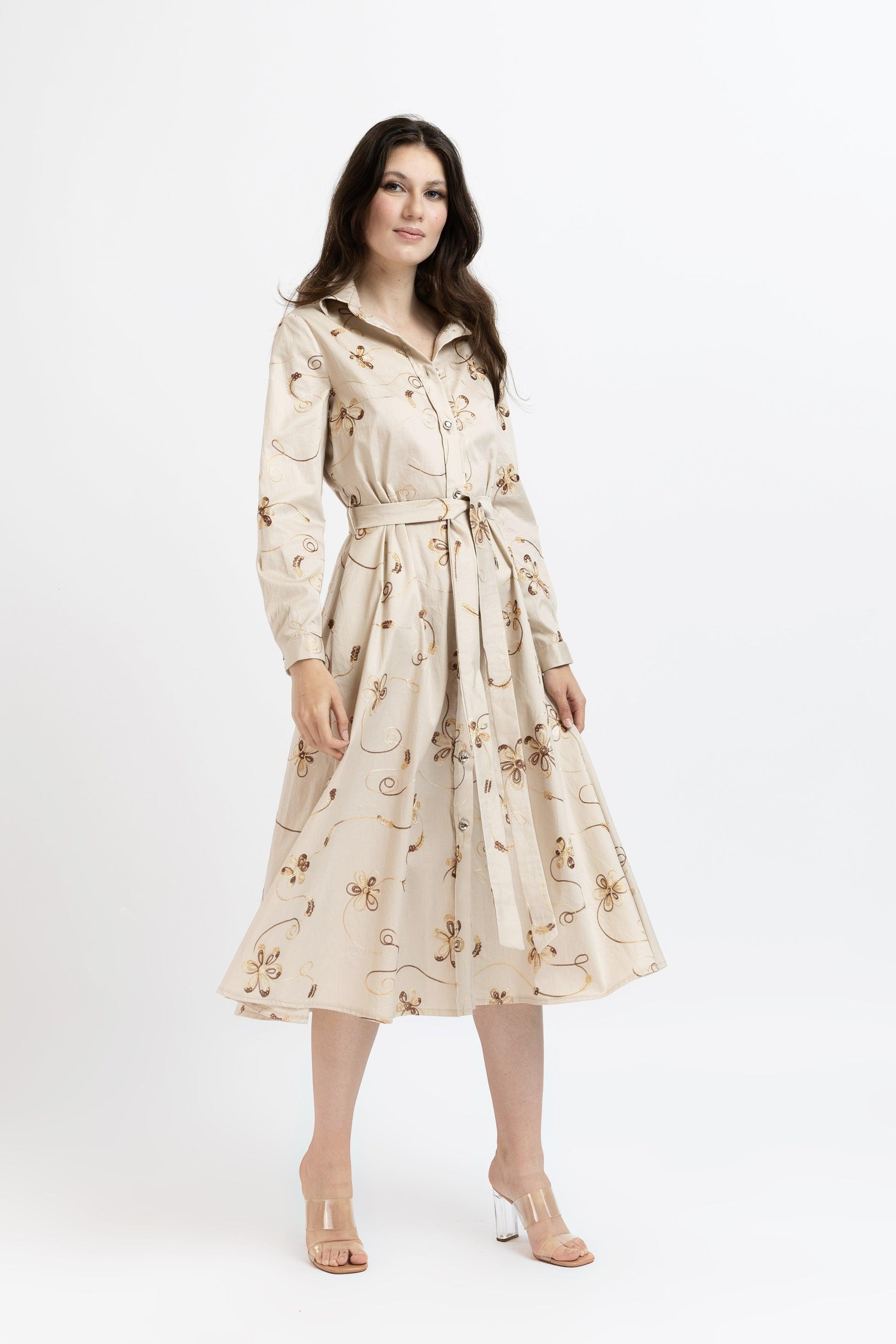 Rochie din Bumbac cu Broderie Florală - Sissel