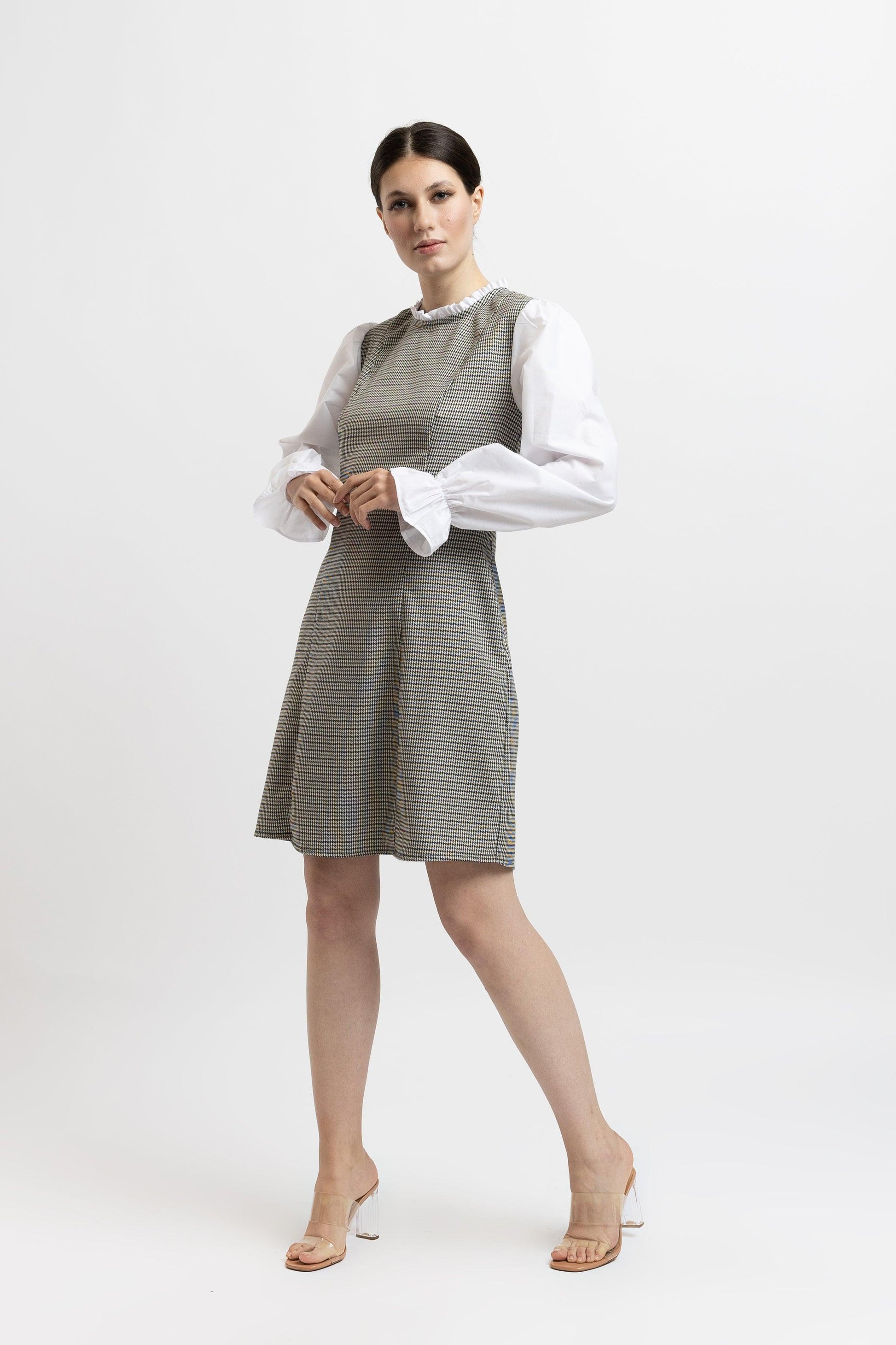 Rochie din Stofâ cu Mâneci din Poplin - Sissel