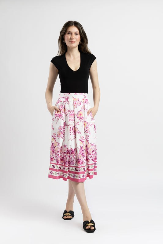 Fustă Midi cu Imprimeu Floral și Bordură Decorativă