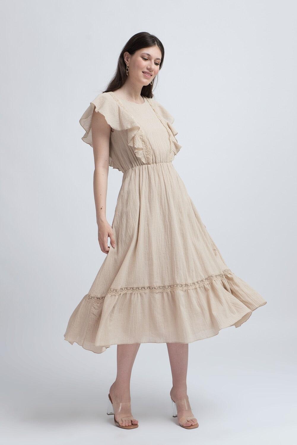 Rochie Bej cu Inserții din Dantelă - Sissel