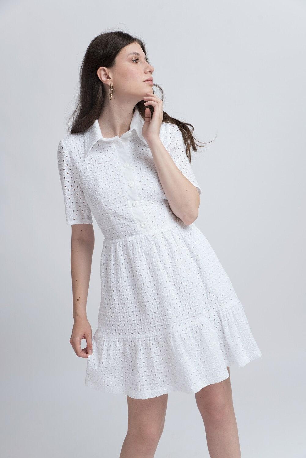 Rochie Scurtă din Bumbac Perforat - Sissel